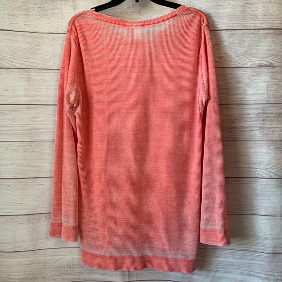 Coral Lightweight Distressed Tunic Shirt Waffle Pattern Ombre Faded Size 6 - Picture 5 of 9